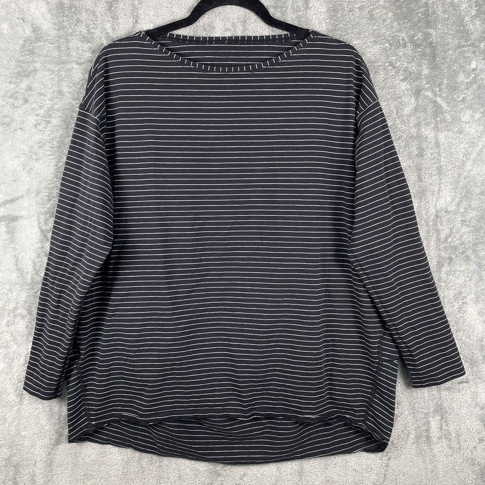 Lululemon Back in Action T-Shirt Womens 10 Black Striped Long Sleeve relaxed